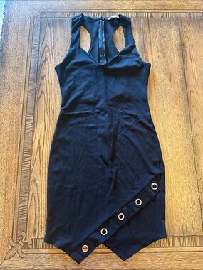 Rolla Coster Black Sleeveless Asymmetrical Bodycon Dress with Grommet Trim